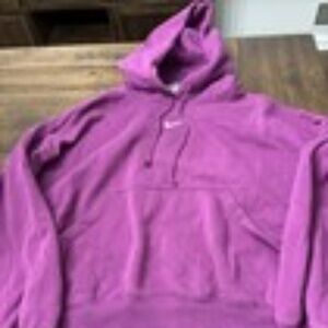 NIKE Sweater Womens XL Pink CENTER SWOOSH Logo Hoodie Cropped Pullover